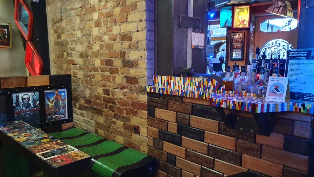 Riga, Latvia, Clayton McNamaras Drinking Emporium; part of the bar has been builded from the Lego bricks