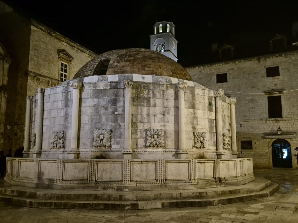 Onofrio’s Fountain in Dubrovnik, Croatia, historic 15th-century fountain with large stone dome in Old Town