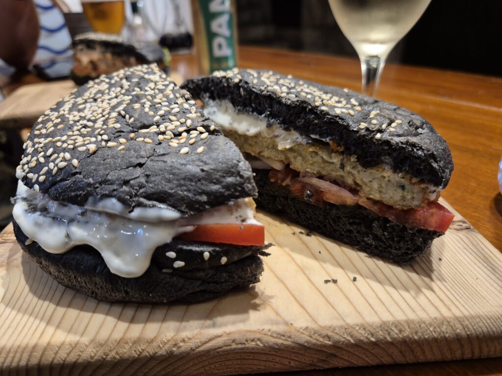 Delicious shrimp burger from Barba in Dubrovnik, popular seafood spot in Old Town