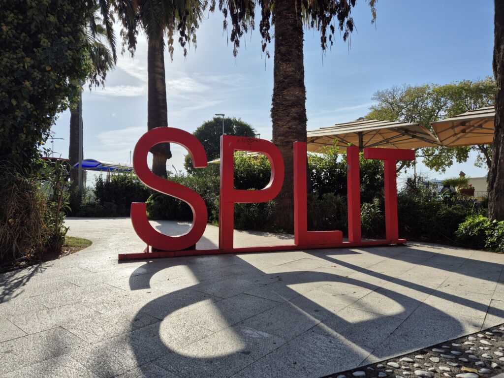 The famous 'Split' sign, a symbol of Croatia's vibrant coastal city and tourist hotspot.